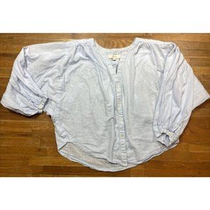 ANN TAYLOR LOFT Women's Size S Oversized Blue Button Down Long Sleeve Blouse Top